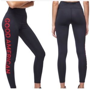 Good American Core Power Red Logo Black Leggings Workout Wear Size 0